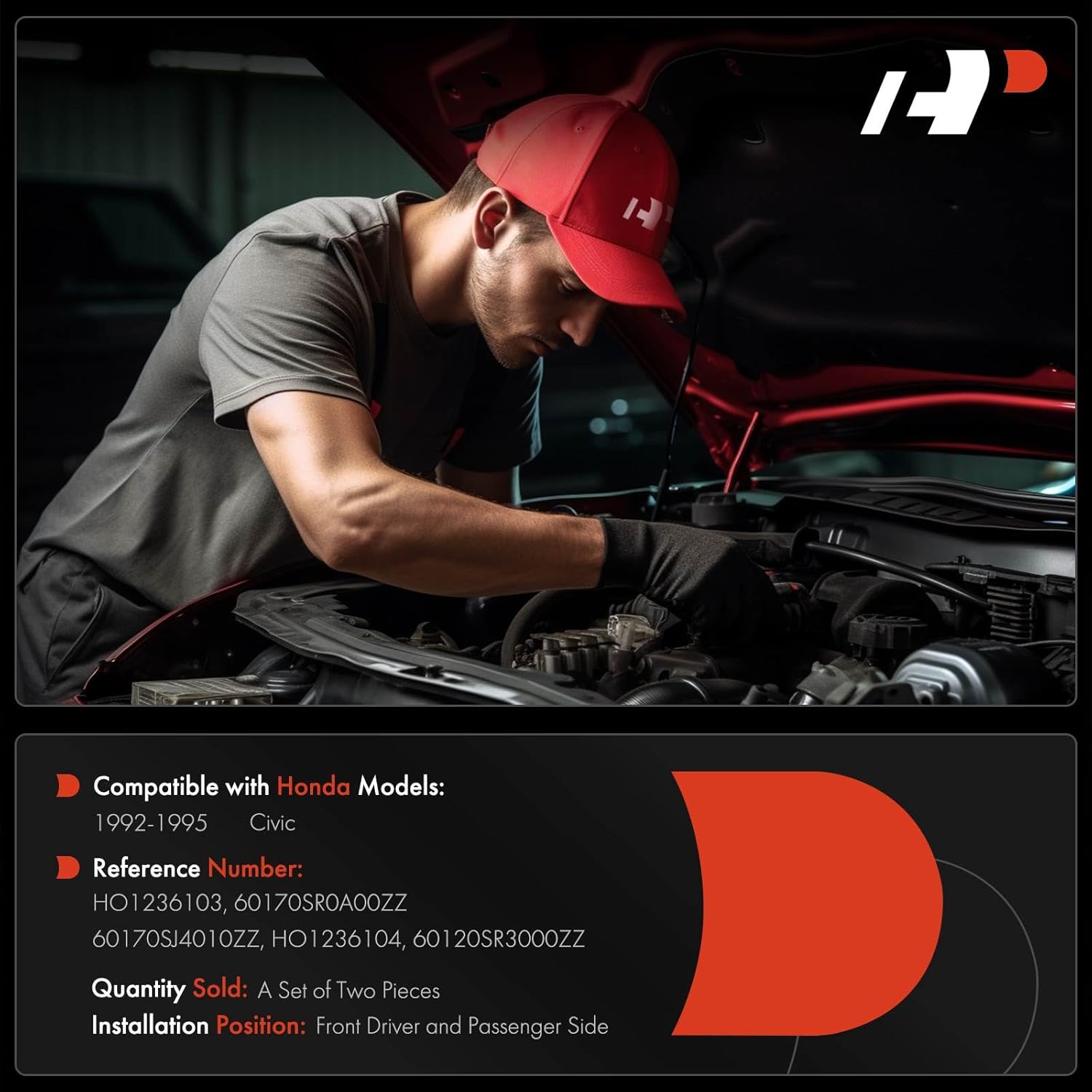 A-Premium Driver and Passenger Hood Hinges Compatible with Honda Civic 1992 1993 1994 1995, Set of 2 Front Left and Right Side Hood Hinges