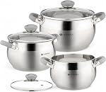 Ensemble de casseroles et poêles modernes Daniks de 10 pièces en acier inoxydable avec couvercles en verre, comprend une casserole, bases à trois couches, compatible avec induction, lavable au lave-vaisselle, poignées ergonomiques
