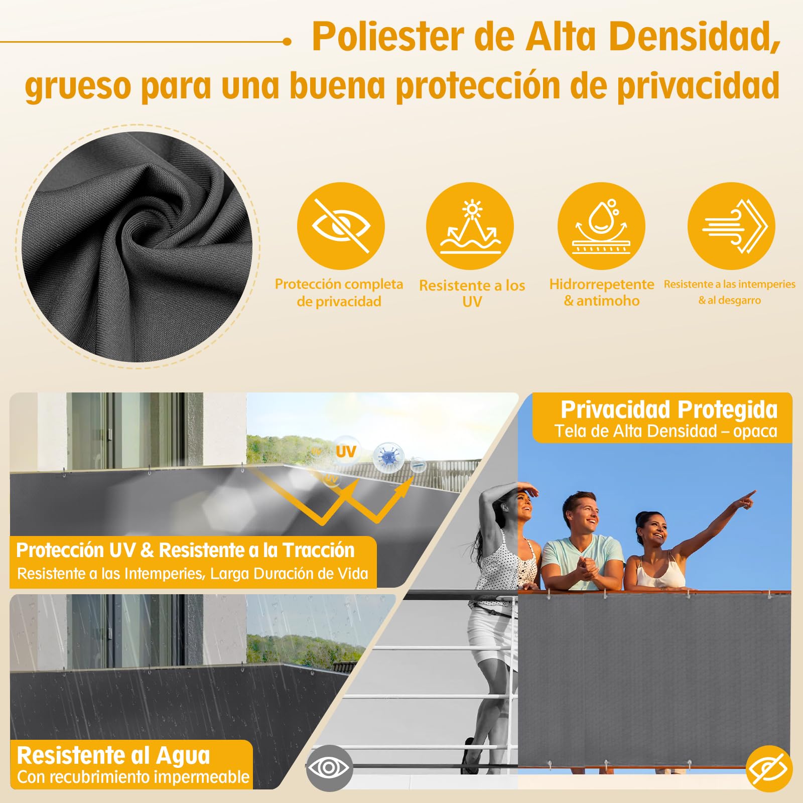 Sunula Malla Ocultación Balcón 75x500cm, Tela Privacidad Balcón y Valla Jardín, con Cordones y Abrazaderas, Ojales Resistentes Rotura Patentados, Resistente Inclemencias, Antracita