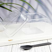 Vista 4 de TOFLEN 50 Unidades Vasos Cuadrados de Plástico de 8 oz para Postre con Tapas y Sporks, Vasos Transparentes de Plástico para Yogur Parfait Vasos