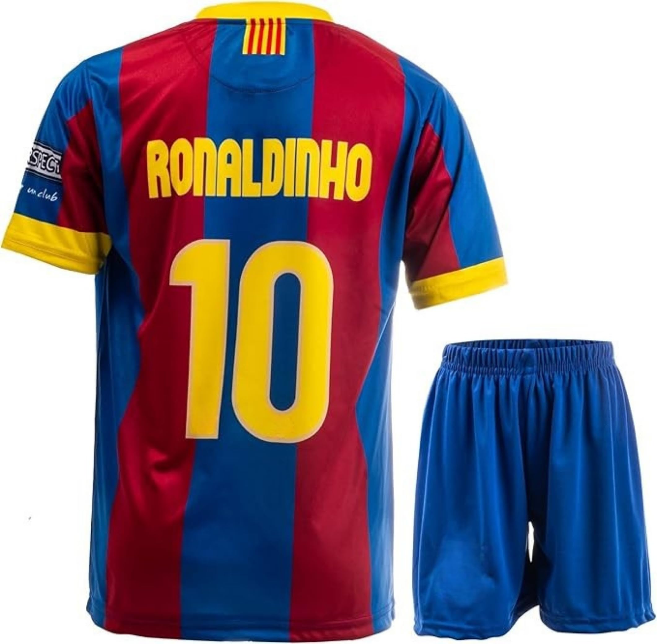 NIHMEX Legende Ronaldinho #10 Retro Seltenes Fußball Kinder Trikot Shorts Set Jugendgrößen (Rot/Blau,140)