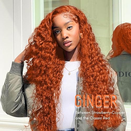 Miniatura 2 de AUROO Ginger - Manojos de cabello humano ondulado profundo, color naranja quemado 350, cabello rizado jengibre, sin procesar, 10A, virgen, Remy,