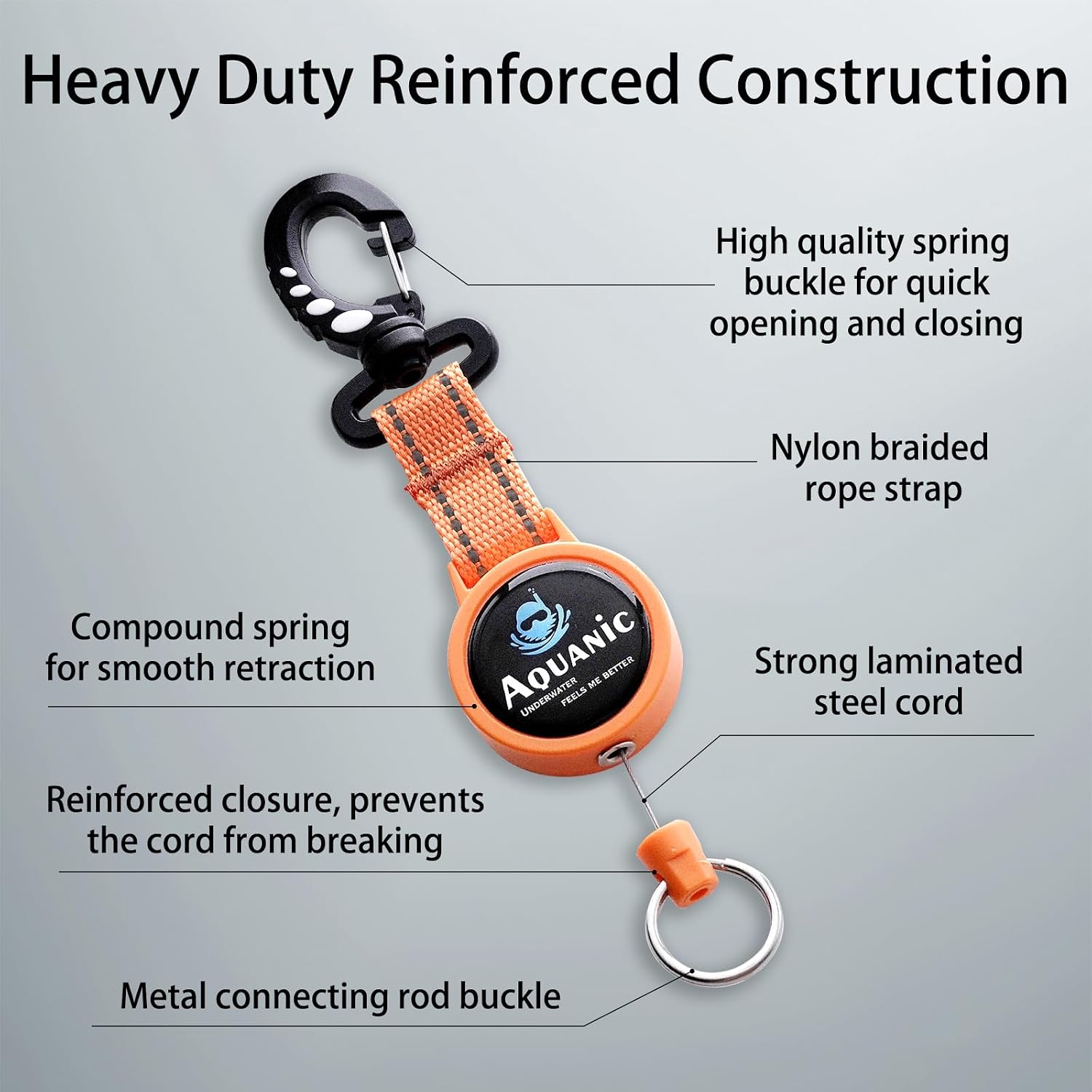 Scuba Diving Retractable Gear Tethers, Scuba Accessories Dive Clip Lanyard with Snap Hook, Split Ring Quick-Release Extension Cord for Diving,Swimming,Flashlights,Cameras and More (Orange)