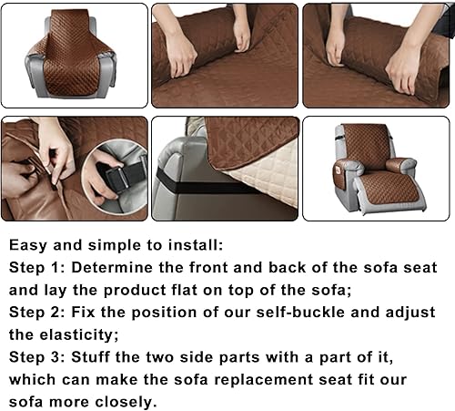 Miniatura 4 de GXARTS Funda marrón para silla reclinable, protector reversible, antideslizante, suave, protector de asiento de sofá, resistente a los arañazos y al
