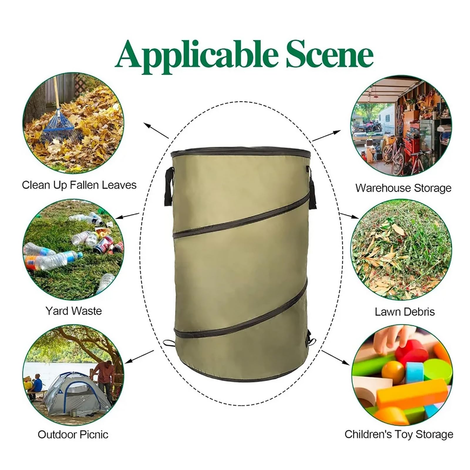 BTAISYDE Yard Waste Bag,Gardening Bag, Garden Leaf Bags, Release Buckle Home Leaf Container Collapsible Trash Can,Reusable Garden Waste Bag,Green,L