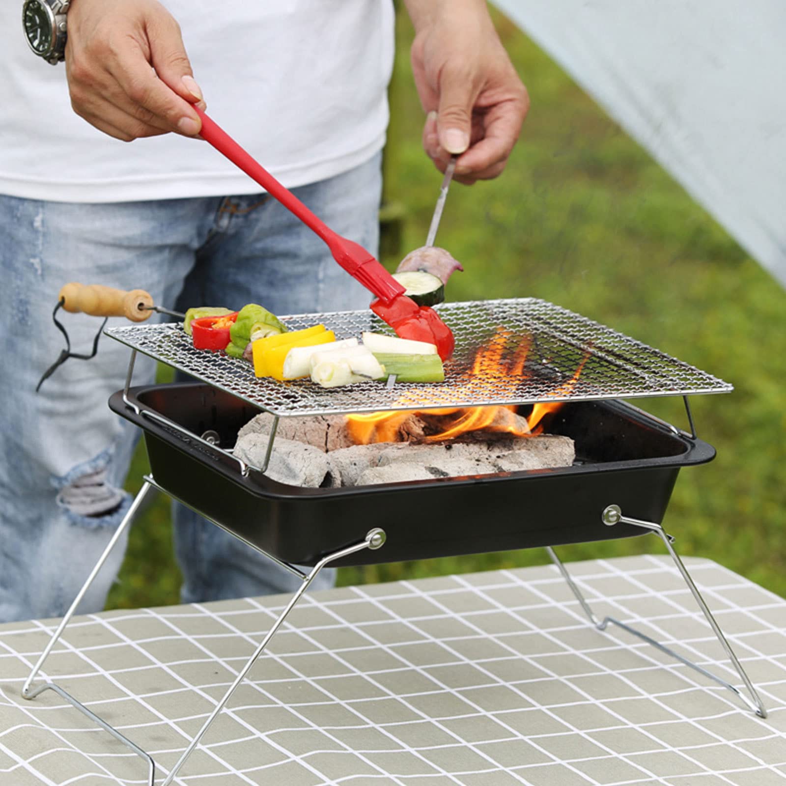 Przenośne kempingowe palenisko ze stali nierdzewnej, składane, wypalane drewnem, węglowe grille na węgiel drzewny, grill na kemping, piknik, ogród, plażę, imprezę