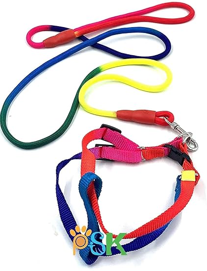 PSK PET MART Rainbow Colour Adjustable Nylon Puppy Leash Harness Large (Multi-Color)