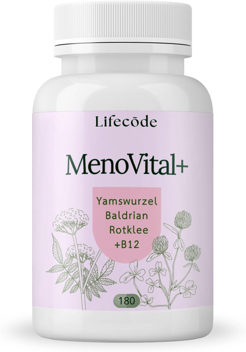 Menopause Capsules for Women from 50 Meno Vital+ Complex with Yam Red Clover & Valerian Iron Folic Acid & B Vitamins Hot Flashes Sleep & Mood 180 Vegan Capsules Laboratory Tested