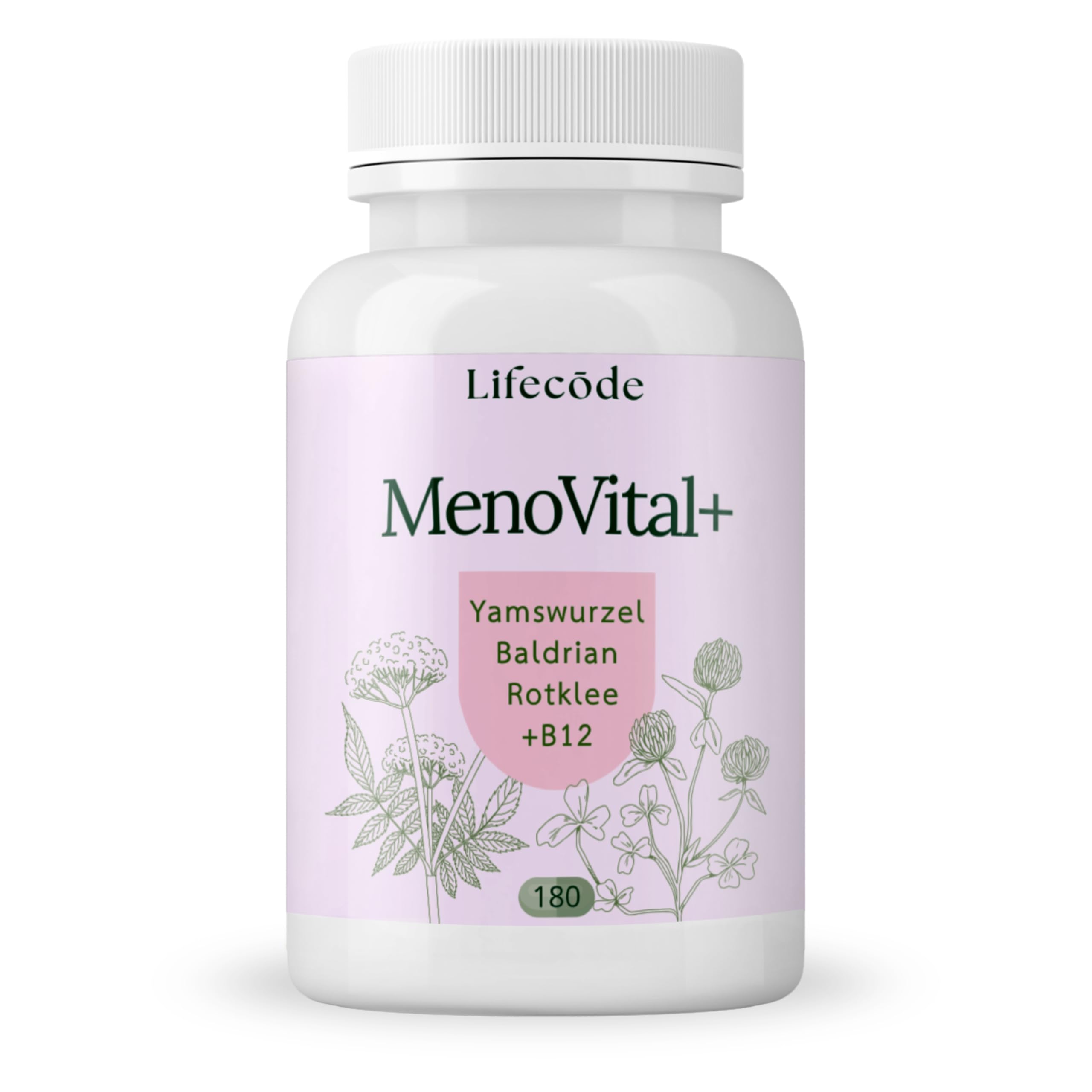 Wechseljahre Kapseln für Frauen ab 50 | Meno Vital+ | Komplex mit Yamswurzel, Rotklee & Baldrian | Eisen, Folsäure & B-Vitamine | Hitzewallungen, Schlaf & Stimmung | 180 vegane Kapseln, laborgeprüft