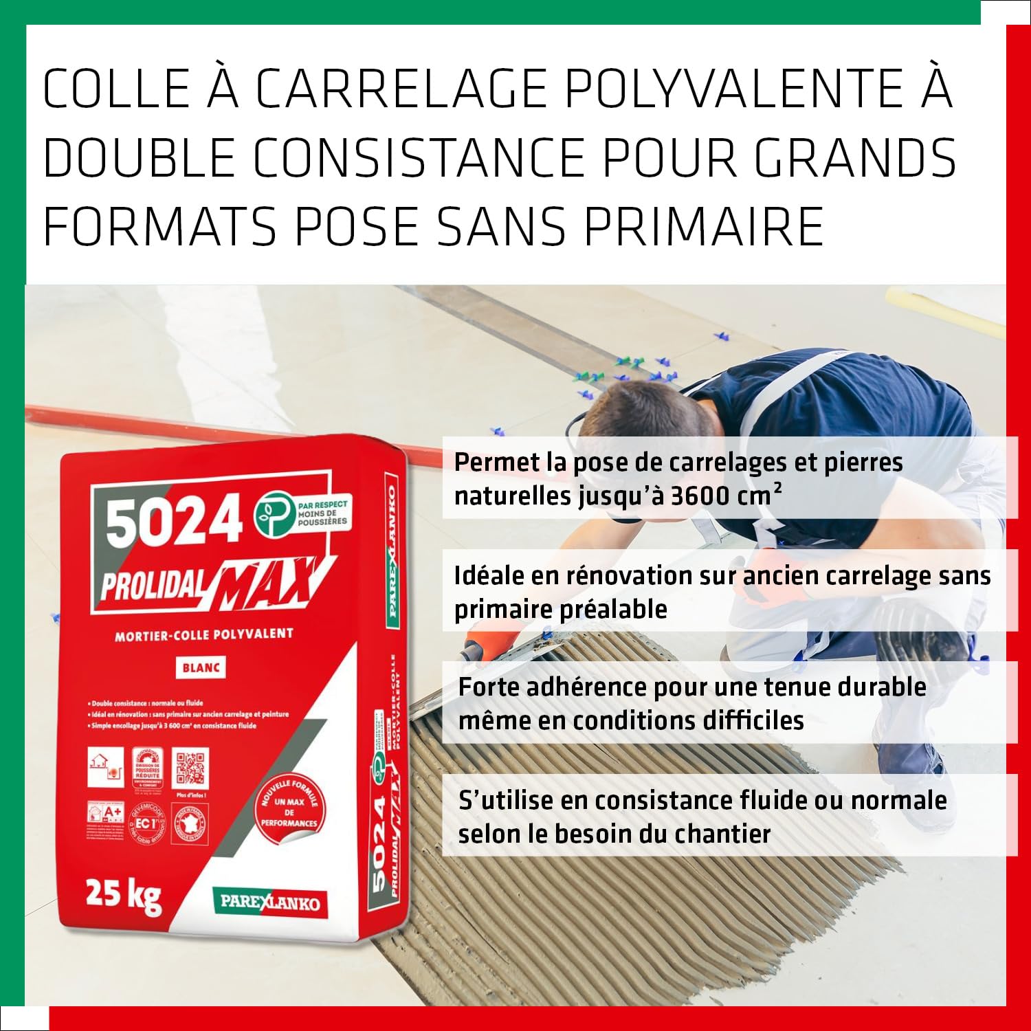 PAREXLANKO - Colle carrelage C2 ET/EG - 5024 Prolidal Max - Blanc - 25kg