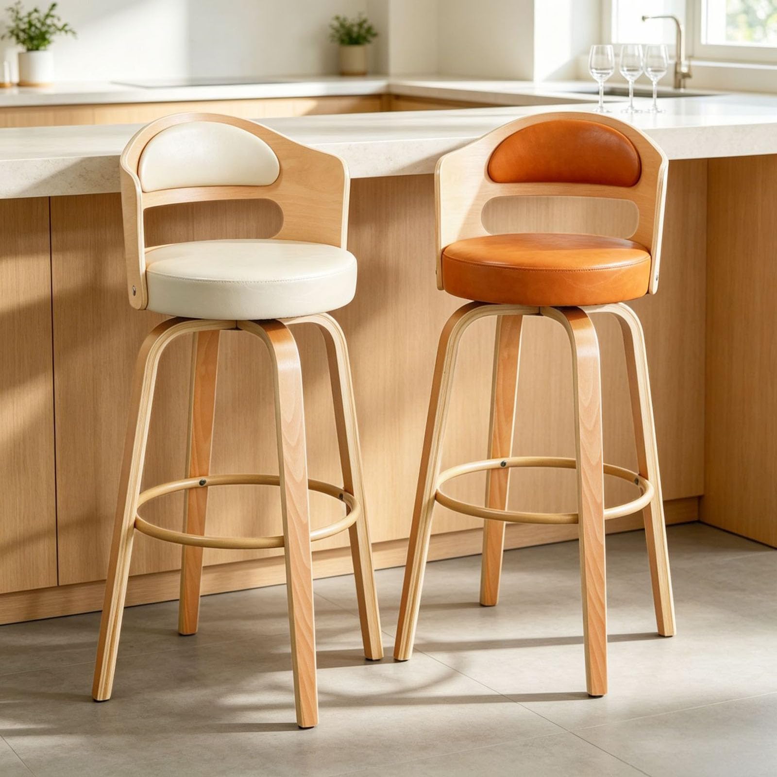 Sgabelli Da Bar Ad Altezza Bancone,Sgabelli Da Bar in Pelle (Wood-red,80cm)