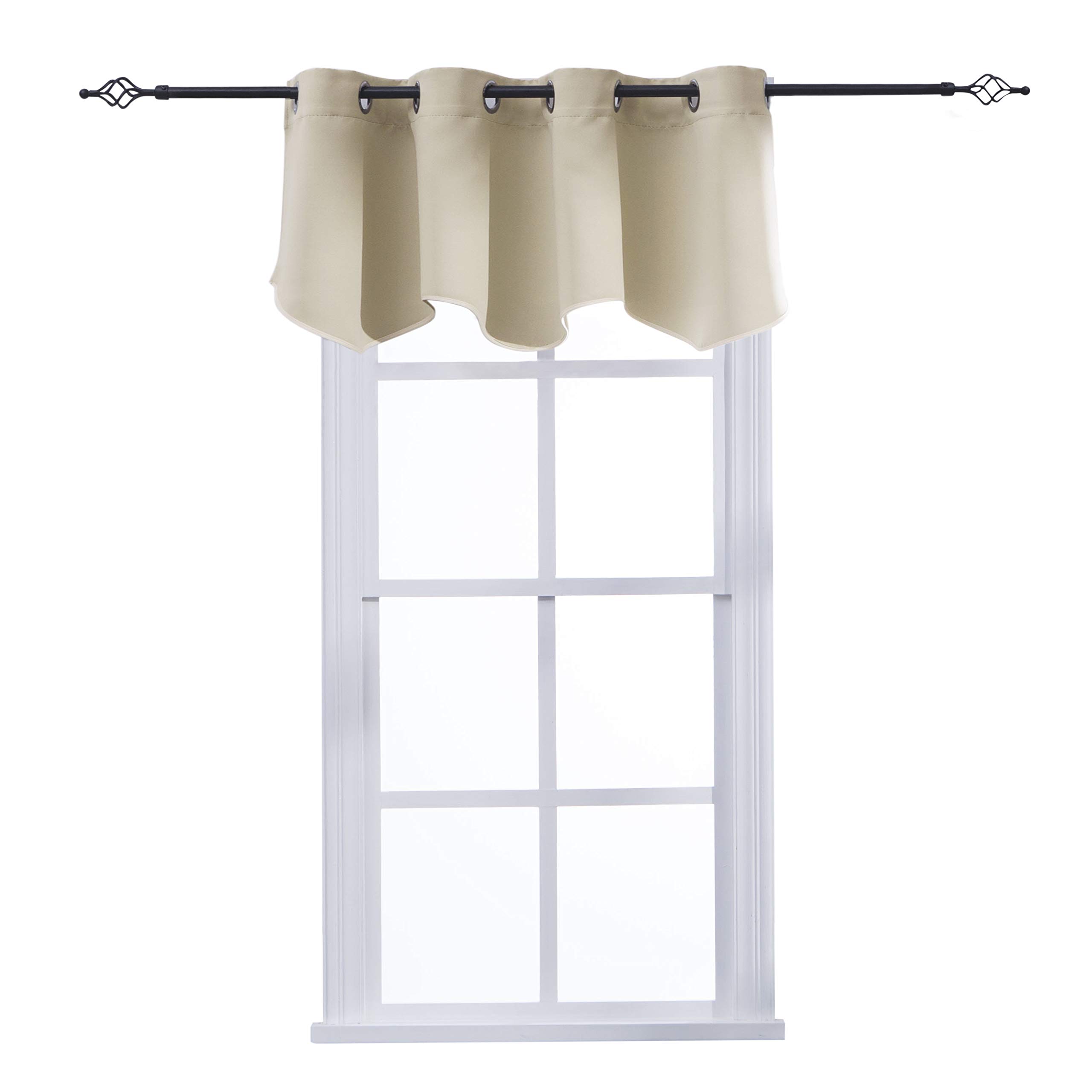 Aquazolax Solid Blackout Scalloped Fringe Curtain Panel 52" Width 18" Length Modern Grommet| 1 Panel Beige โ image 1