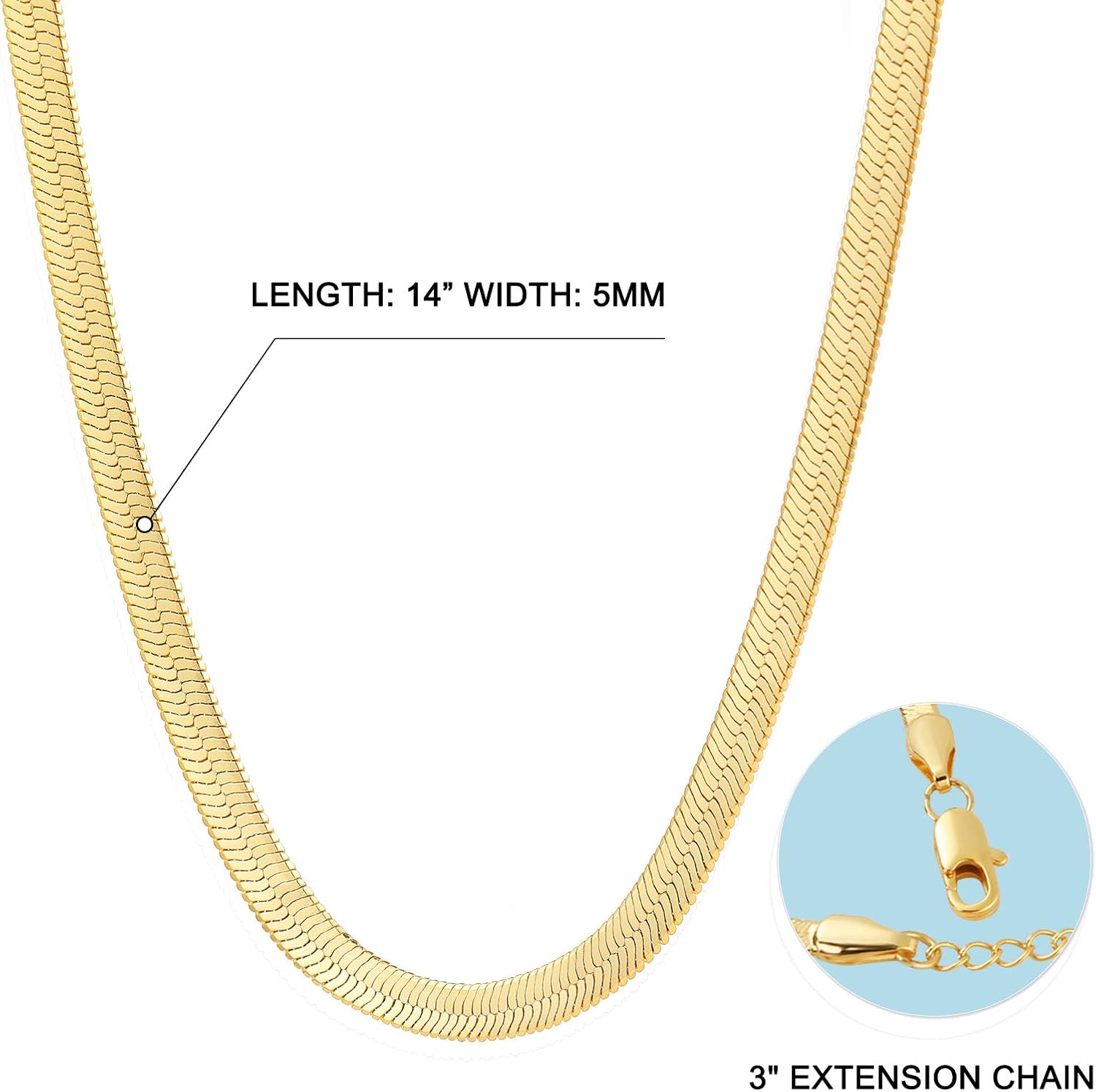 Fiusem Gold Plated Necklace for Women, 14K Gold Plated Herringbone Chain Necklaces, Snake Choker Chain for Women - Image 4