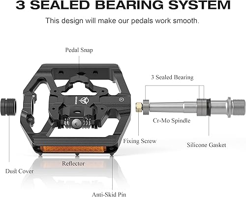 Miniatura 5 de Pedales de bicicleta de montaña con reflector, pedales de plataforma de doble función y sin clip, pedal de bicicleta de 916 pulgadas compatible con