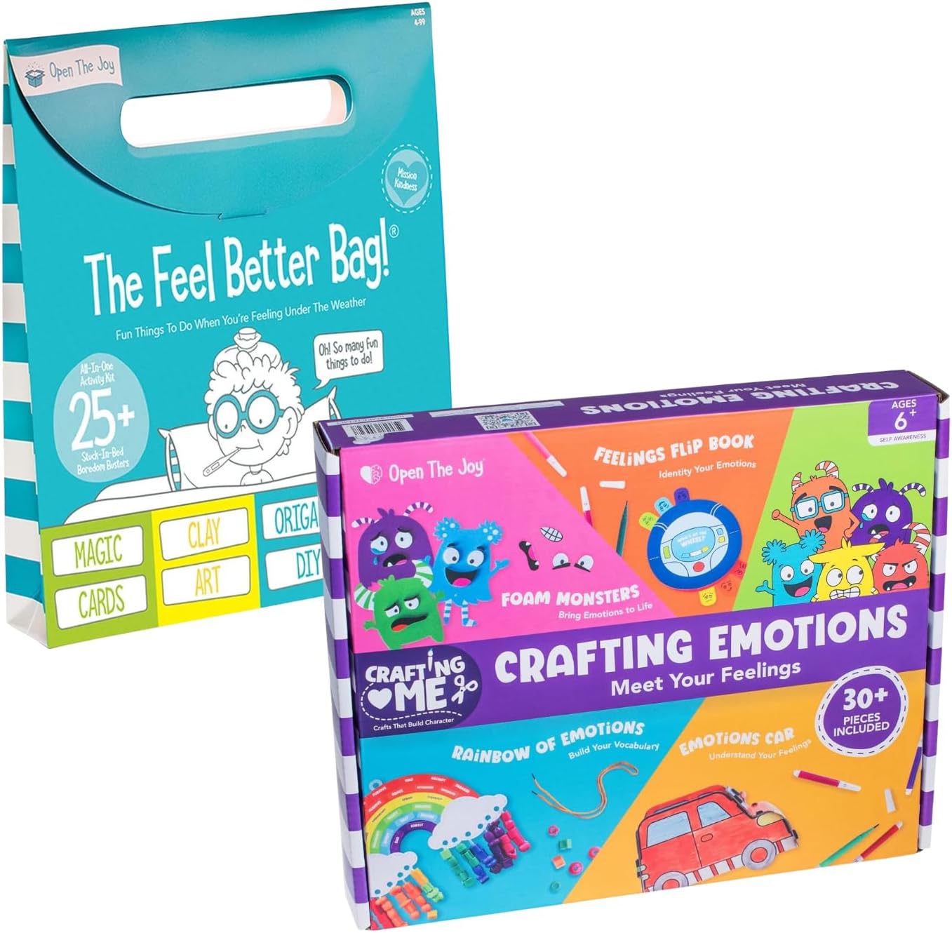 Open The Joy Emotional Awareness & Recovery Activity Bundle – Feel Better Bag + Crafting Your Emotions Mindfulness Kit for Kids Ages 4+ | Get Well Soon Gift Set with 25+ Activities, DIY Emotional Craf