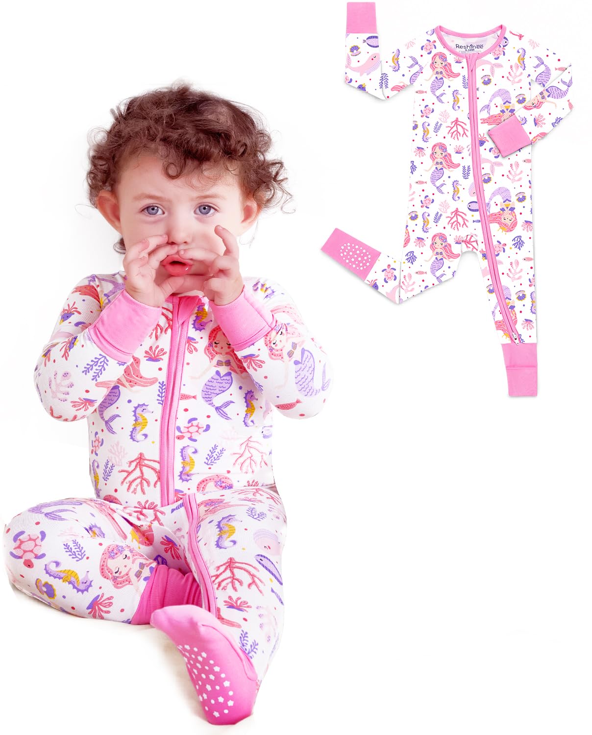 babee Reshinee Viscose Derived from Bamboo Baby Footie Pajamas Convertible Newborn Sleeper for Baby Girl Zipper Onesie 0-24M