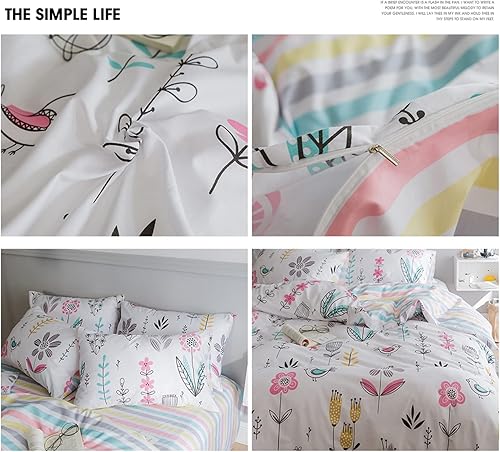 Miniatura 3 de HighBuy Juego de ropa de cama con estampado floral, funda de edredón tamaño matrimonial, funda de edredón de algodón para niñas, juego de ropa de