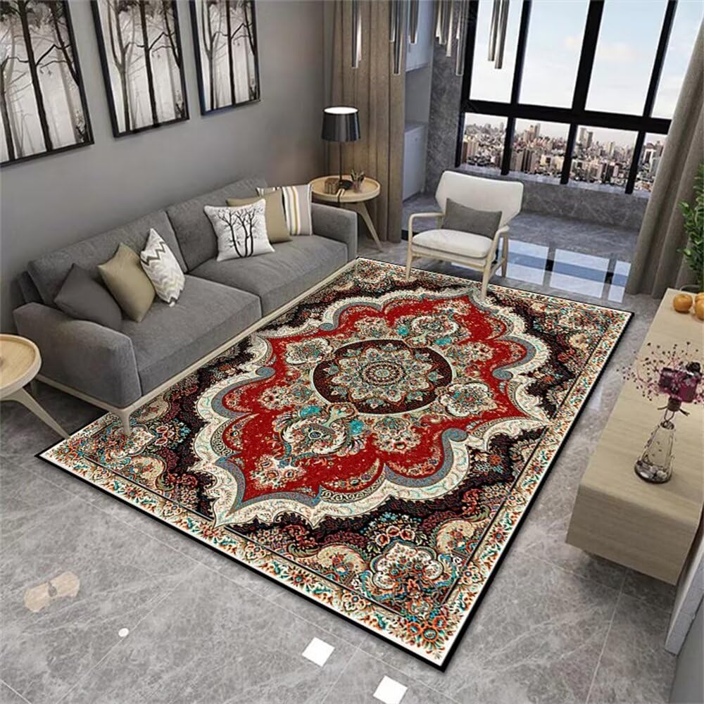 Tapis rouge de salon 70x140cm antidérapant rectangulaire pour décoration de maison
