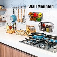 Vista 5 de Nicunom 2 Pack Cabinet & Wall Mount Basket, Large Metal Wire Basket Wall Mount Hanging Basket Over Cabinet Door Organizer Bin Grid Storage Baskets