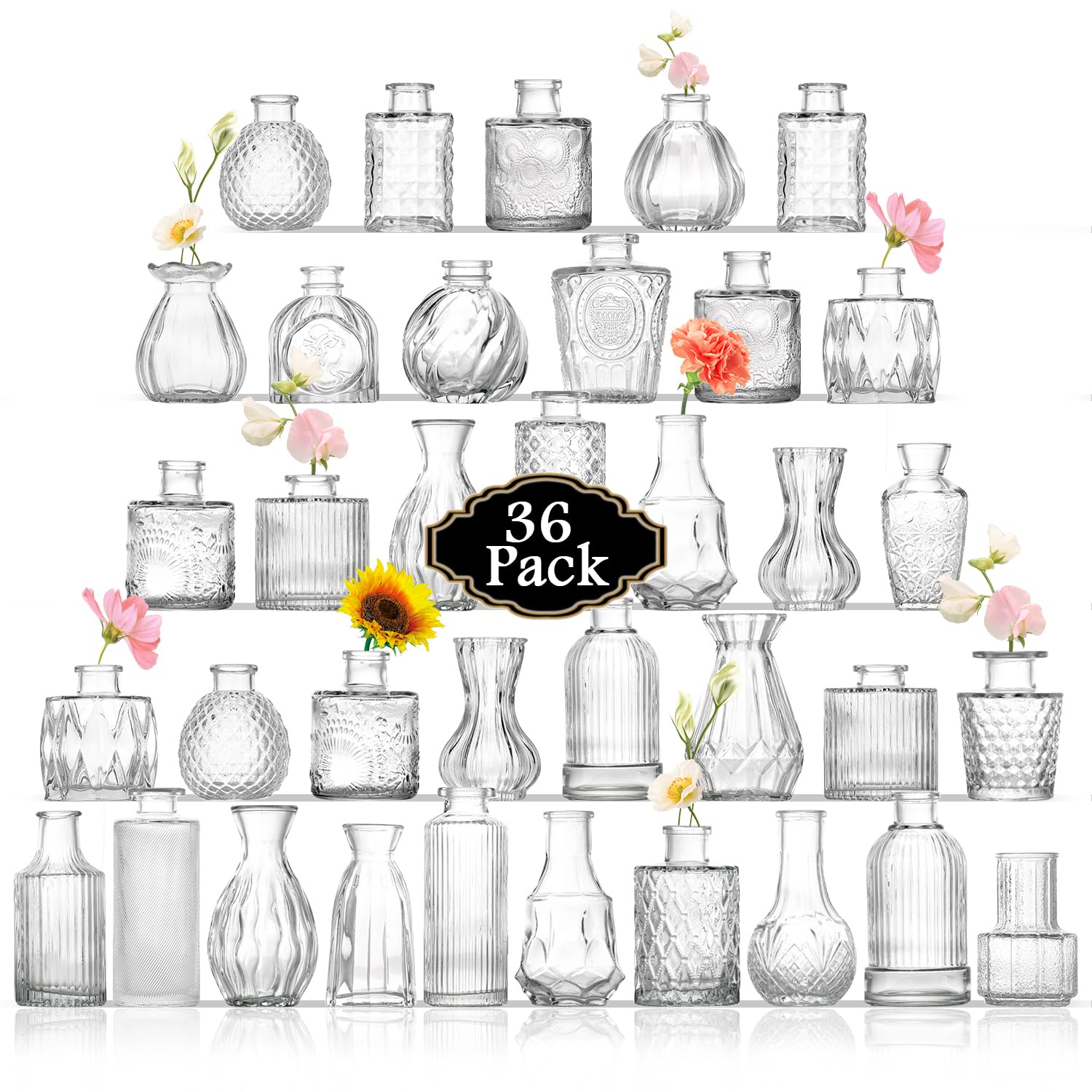 ROLLSCERAY Bud Vases in Bulk 36, Glass Vase for Centerpieces, Small Vase for Flowers, Small Flower Vases for Centerpieces, Mini Vases, Vintage Vase, Clear Bud Vases for Wedding Table Decor