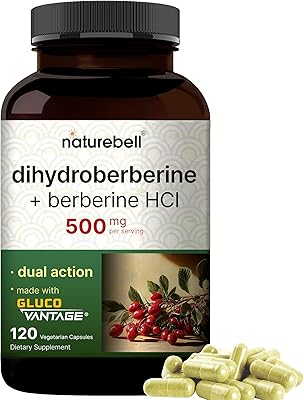 NatureBell Dihydroberberine with Berberine HCl - 120 Vegetarian Capsules - 500mg Dual Action Complex with GlucoVantage for High Absorption - Balanced Sugar & Heart Health Support