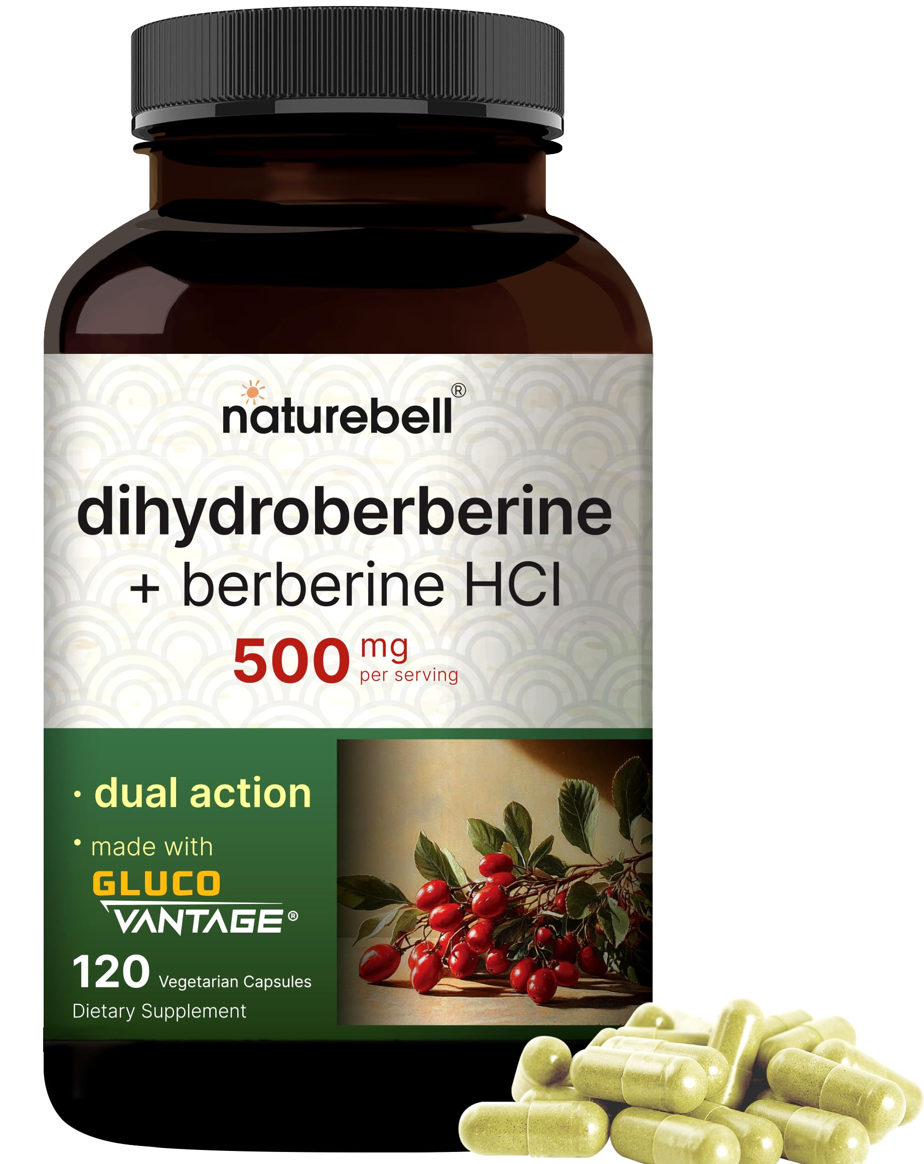 NatureBell Dihydroberberine with Berberine HCl 500mg, 120 Veggie Capsules | 5X Better Absorbed with GlucoVantage | Supports Balanced Sugar Levels & Heart Health | Vegan, Non-GMONatureBell Dihydroberberine with Berberine HCl 500m…