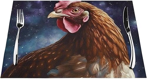 Miniatura 7 de 6 PCS PVC Placemats Set Place Mats Galaxy Chicken Non-Slip Weave Place Mats 12" x 18" Farmhouse Table Mat Set for Family Dinners Wedding Parties
