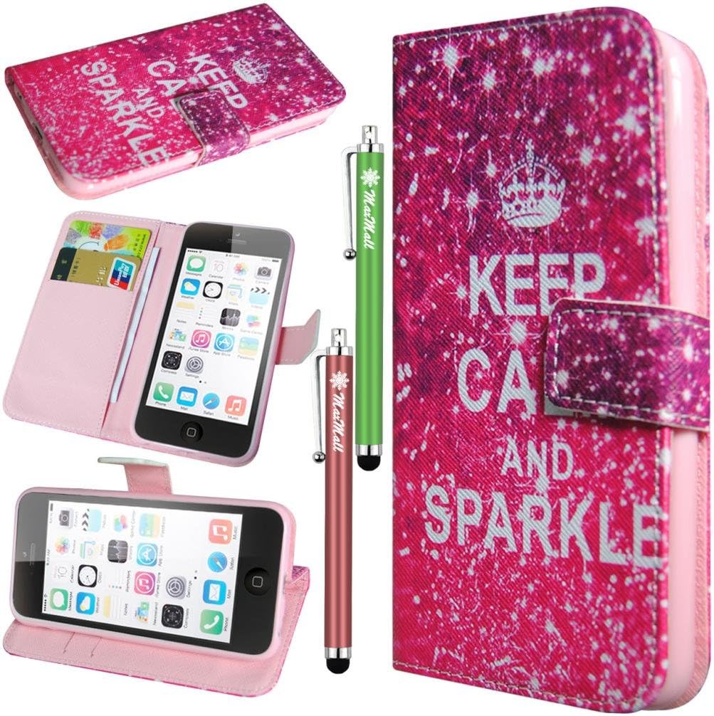 MaxMall Retro Keep Calm and Sparkle PU Leather Stand Card Wallet Case Cover for Apple iphone 5C