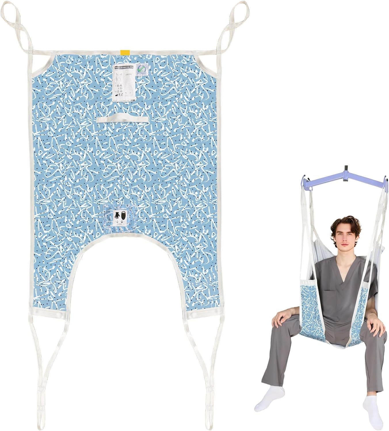 Printed Patient Lift Sling, Divided Leg U-Sling for Toileting & Transfer, Comfortable Padded Lift Sling for Home Use, Fits Most Patient Lifts, 500 lbs Capacity