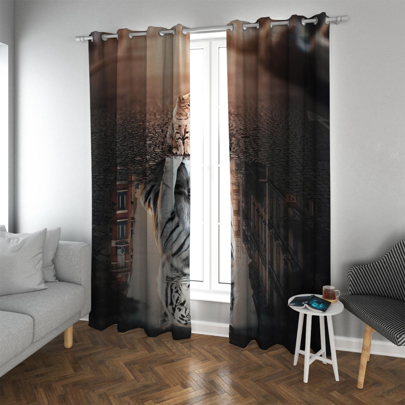 Kinder Kätzchen Big Tiger Tier Vorhang Wärmeisoliert Verdunkelungsraum Verdunkelung Fenster Vorhänge für Jungen Mädchen Schlafzimmer 2 Paneele waschbar 225x140cm