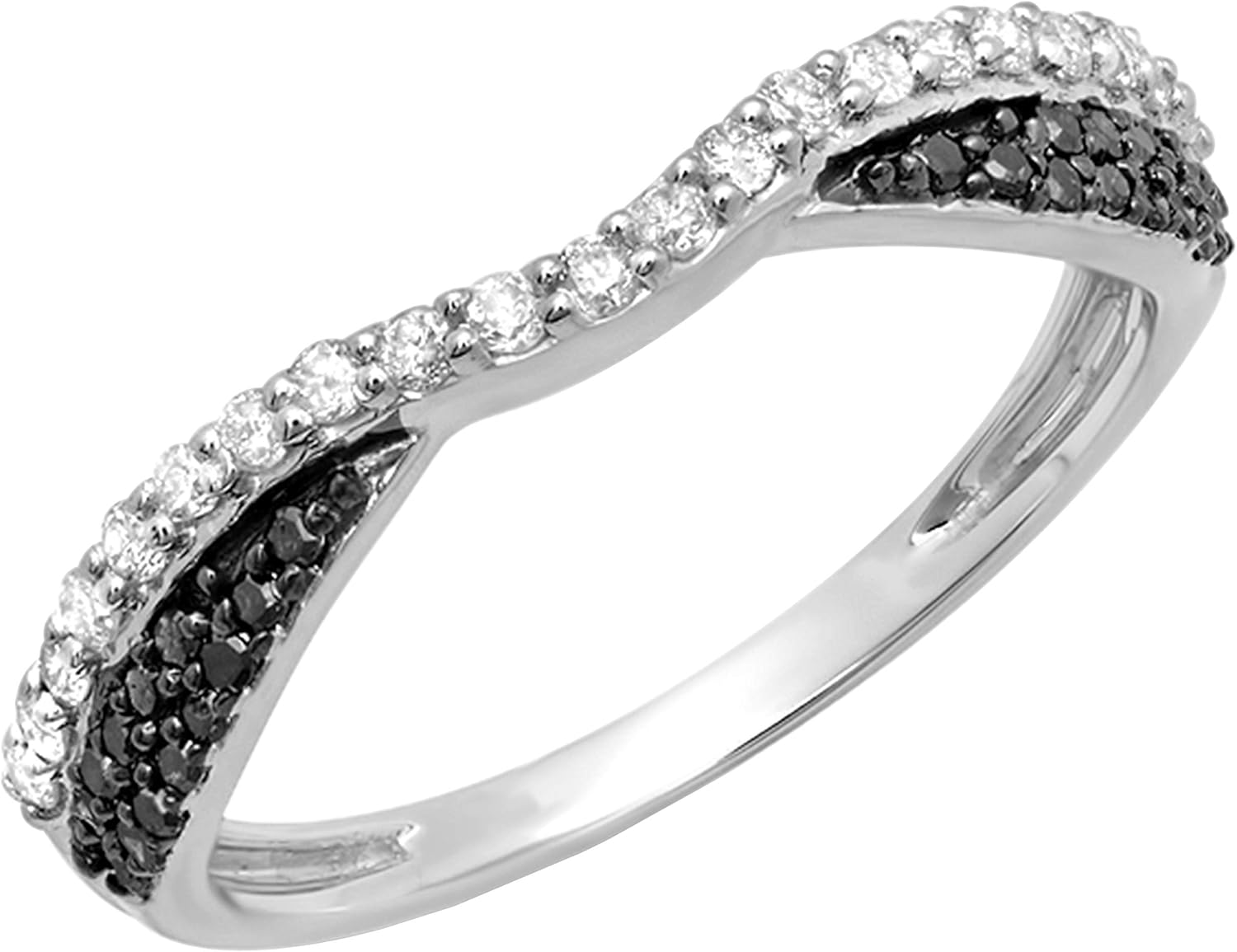 Dazzlingrock Collection 0.35 Ctw Round Black & White Diamond Contour Wedding Band for Women in 14K Solid Gold