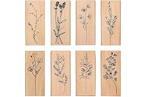 Dizdkizd 8 Pieces Wood Mounted Large Stamps: Plant and Flower Decorative Wooden Rubber Stamp Set