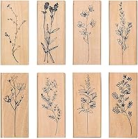 Dizdkizd 8-Piece Wood Mounted Rubber Stamps - Plant & Flower Designs for DIY Crafts, Scrapbooking, Journals & Cards