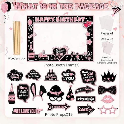 Miniatura 2 de Decoraciones de fiesta de cumpleaños de oro rosa - Accesorios y marco de cabina de feliz cumpleaños