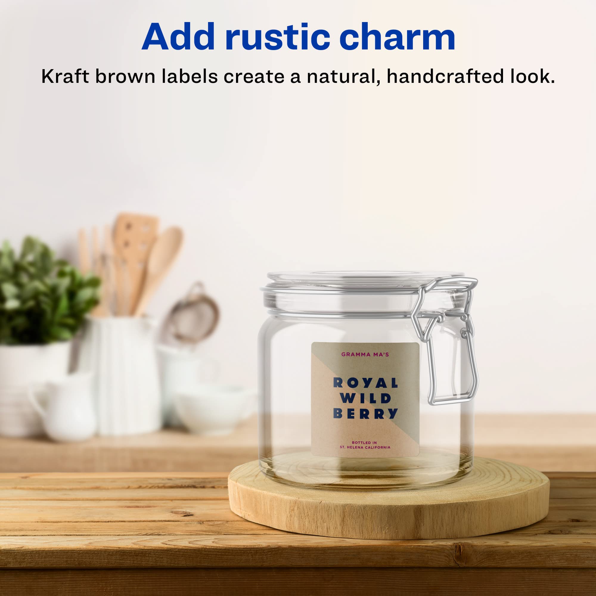Avery Etichette quadrate in carta kraft marrone con alimentazione sicura, 6,3 x 6,3 cm, 450 etichette marroni Kraft, etichette stampabili a laser e a getto d'inchiostro