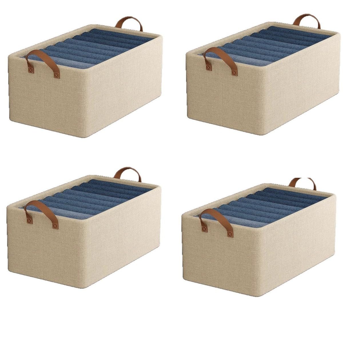 Kedaola Oatmeal Beige 4Pcs Clothing Storage Bins, Foldable Storage Baskets, Closet Bin With Handles, Fabric Wardrobe Organiser For Bedrooms Clothes Office Products Other Sundries (,50 * 30 * 26Cm)