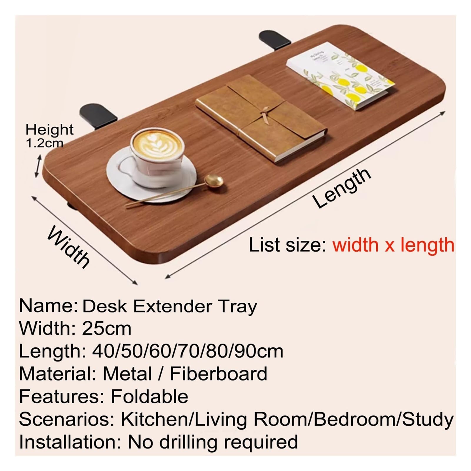 Bandeja extensora de escritorio de 16 20 24 28 32 35 pulgadas, extensor de mesa con abrazadera, tablero de extensión de escritorio plegable, bandeja for teclado(White,20x40cm (7.9x15.7in))