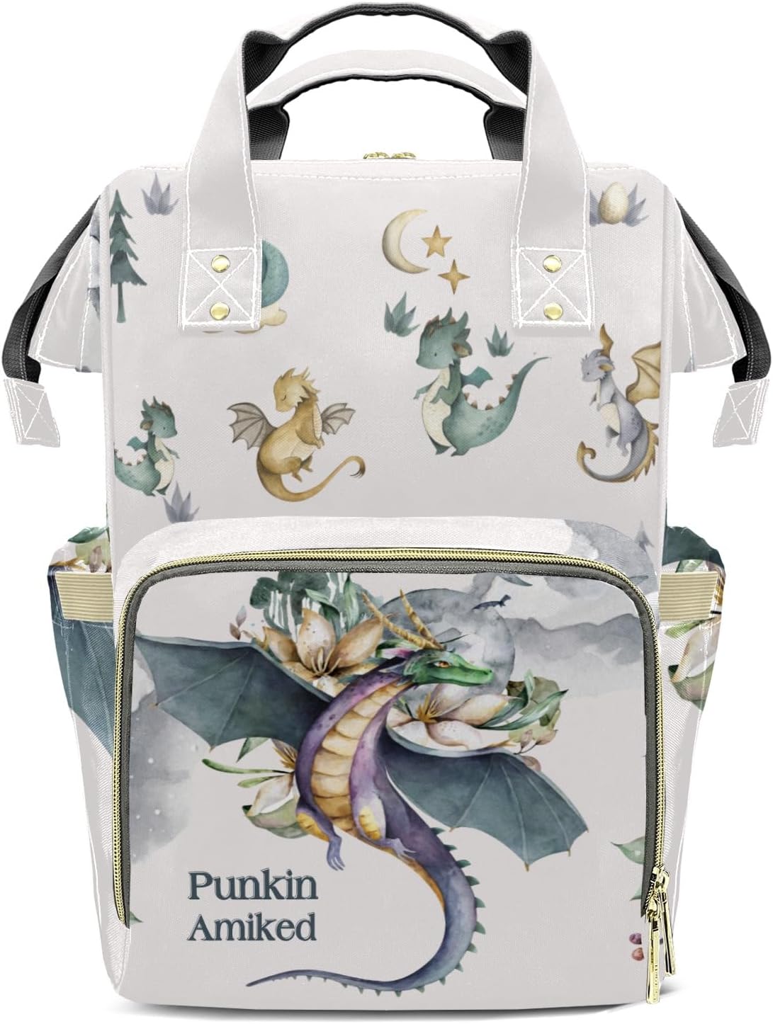 Flying Dragon Watercolor Customizable Large Capacity Diaper Bag Personalized Name,Waterproof Multi-Function Mommy Bag with Thermal Pockets for Girls Boys