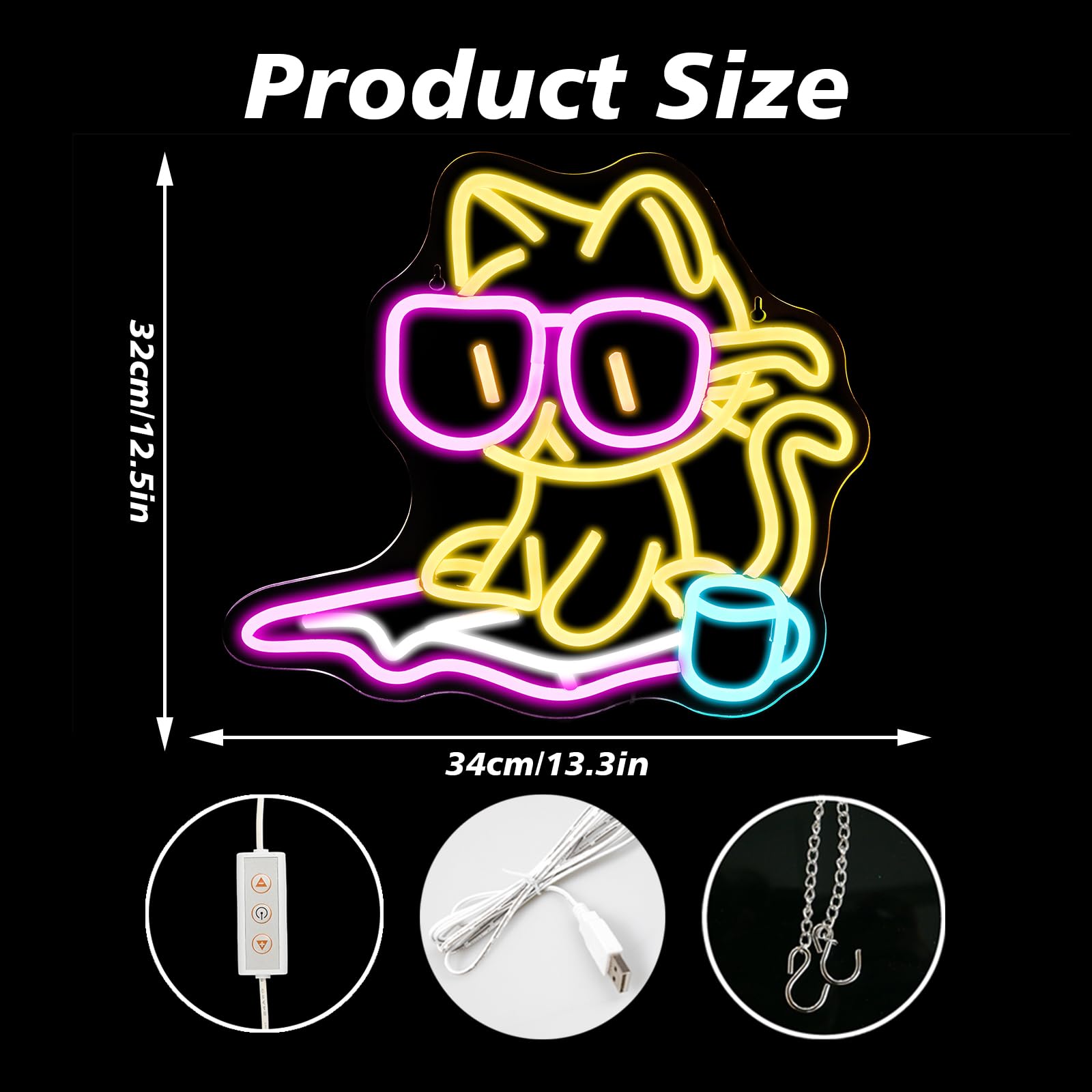 Maan Kat Neon Bord Cat Neon Anime LED Lichtreclame voor Wanddecoratie USB Neonlicht voor Kat Decoratie Thuis Slaapkamer Verjaardagsfeest Thuis