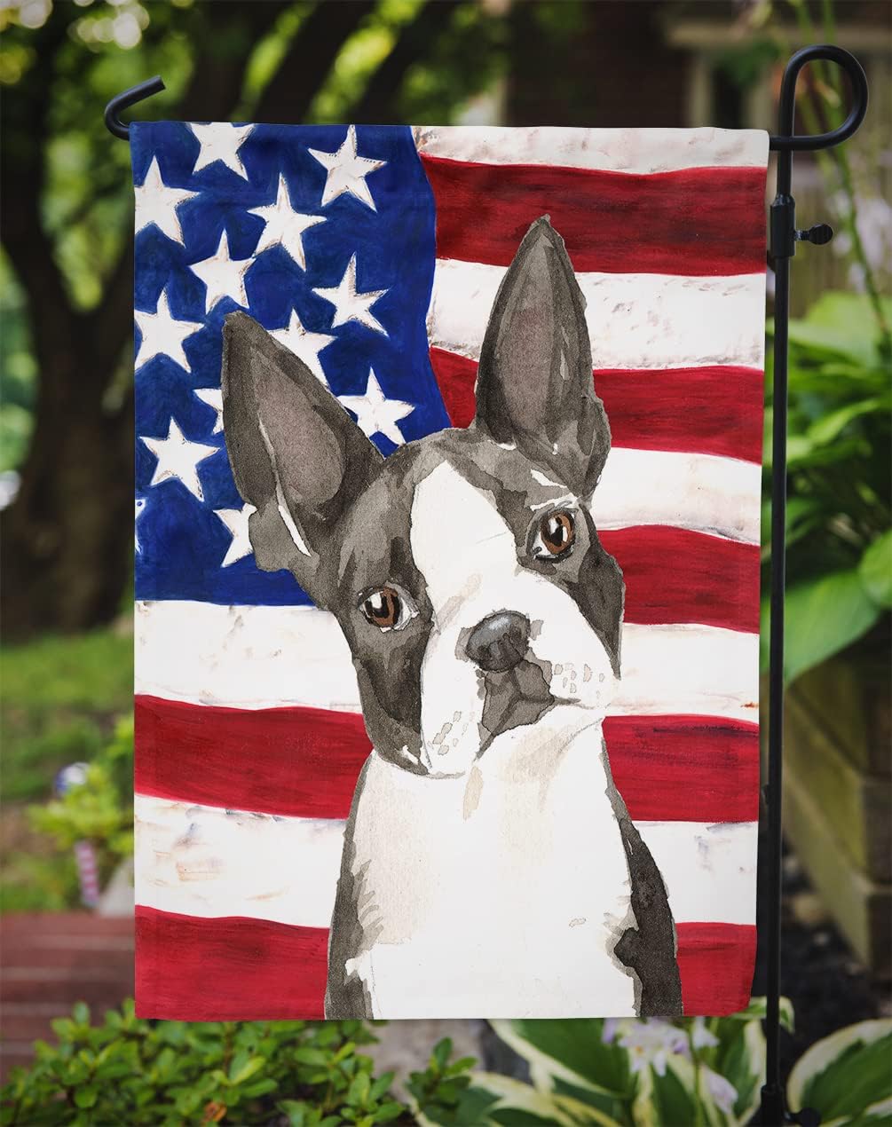 Caroline's Treasures CK1738GF Patriotic USA Boston Terrier Garden Flag Mailbox Flag Decorative Yard Flag Banner Outside Patio Artwork Yard Flower Beds, Garden Size, Multicolor