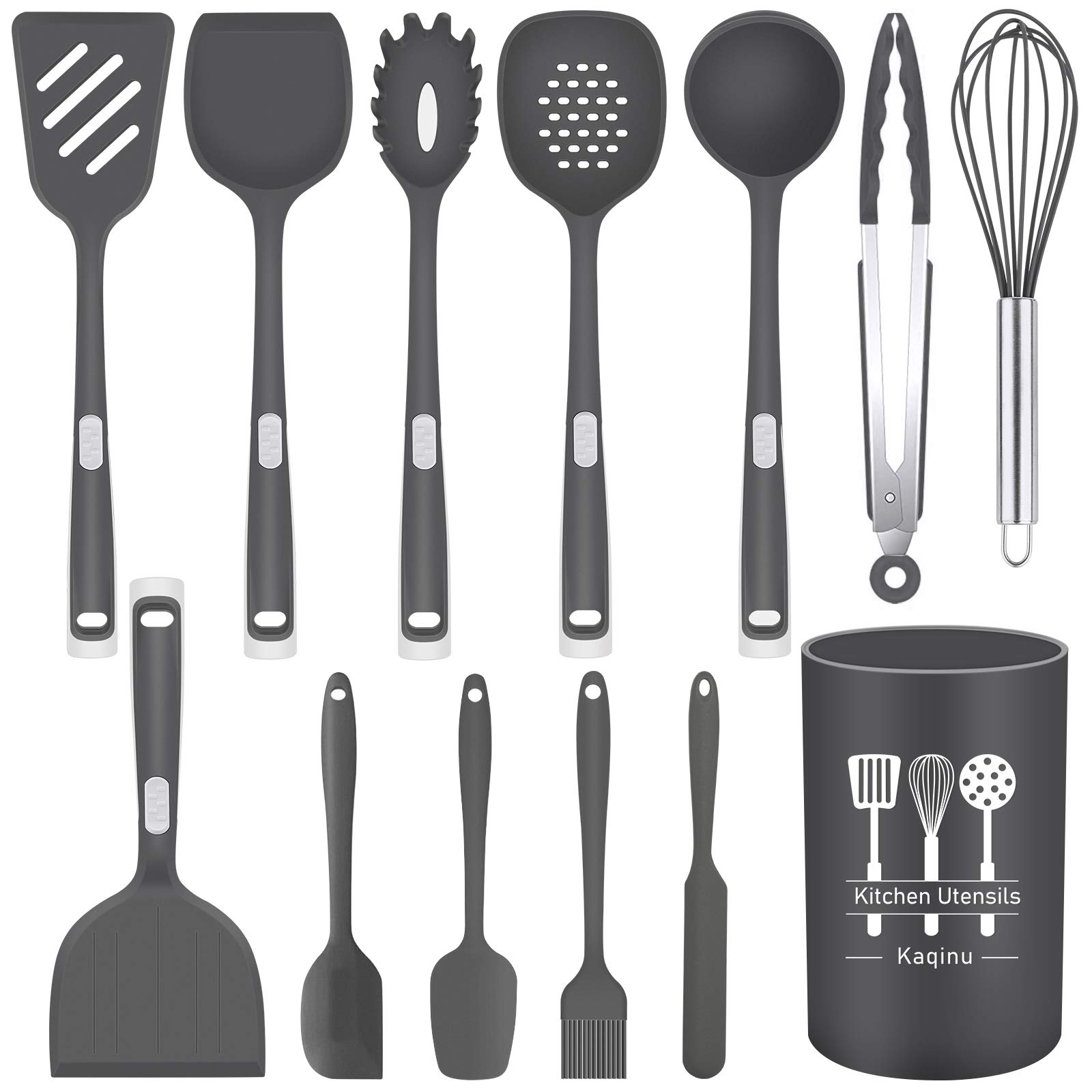 Kitchen Silicone Utensil Set, Kaqinu 13 Pcs Full Silicone Handle Heat Resistant Cooking Utensils BPA Free, Non Toxic Non-s...
