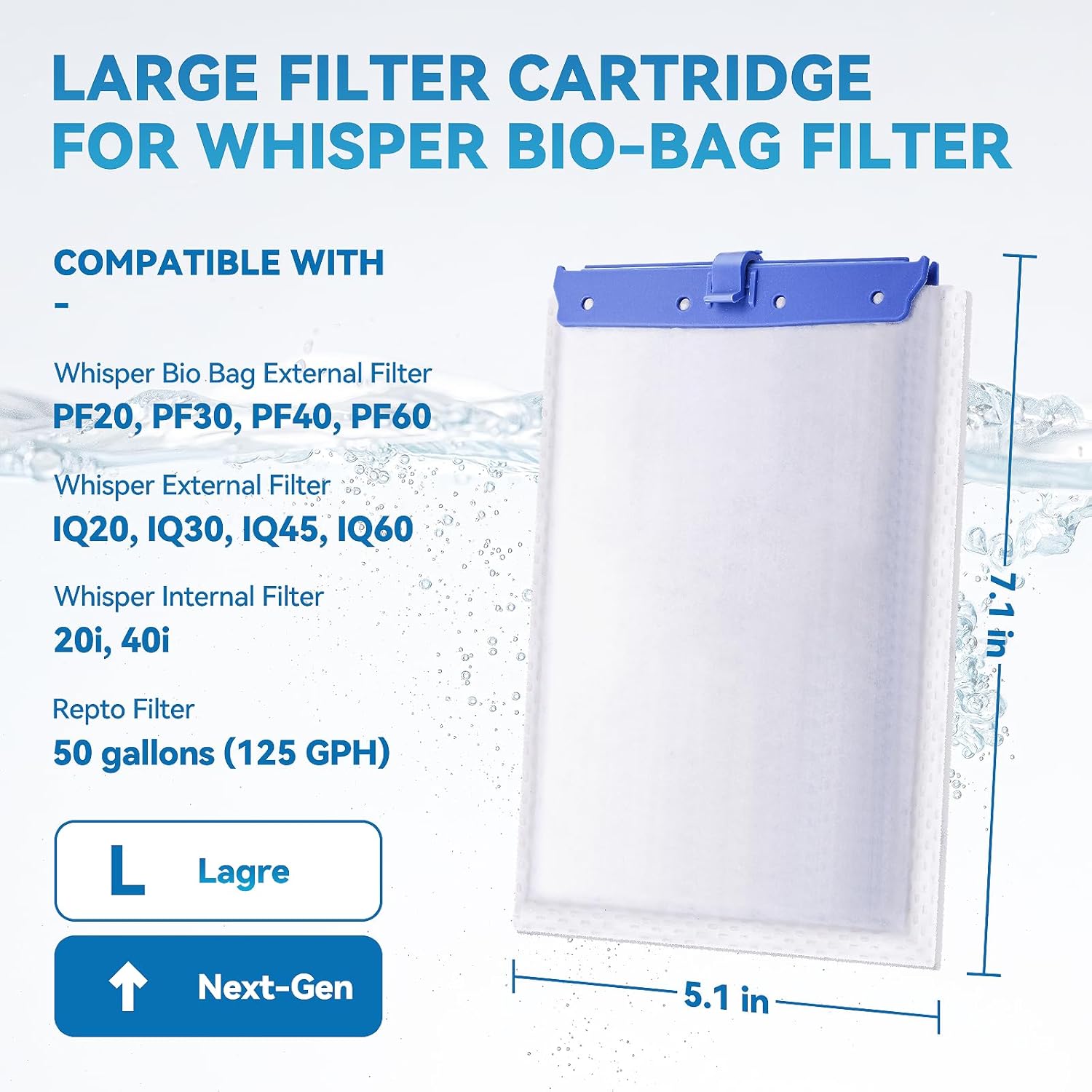 16-Pack Large Replacement Fish Tank Filters Compatible with Whisper Bio Bag Filters, Large Aquarium Filter Cartridges for Whisper 20i 40i, IQ20/30/45/60, PF20/30/40/60 and ReptoFilter
