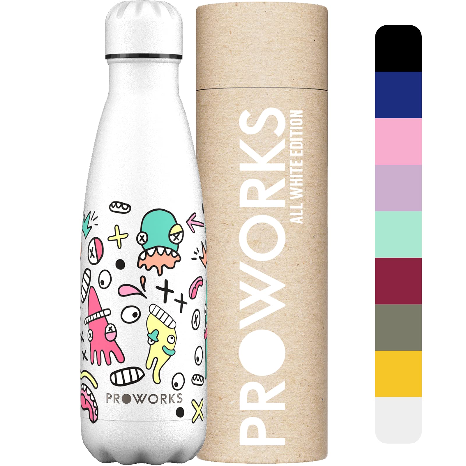 PROWORKS Insulated Water Bottle, BPA Free, Reusable Stainless Steel Water Bottle for 12 Hours Hot & Cold Hold Up to 24 Hours, for Sport, Gym, Travel - 500ml - Pink Daisy — view 27