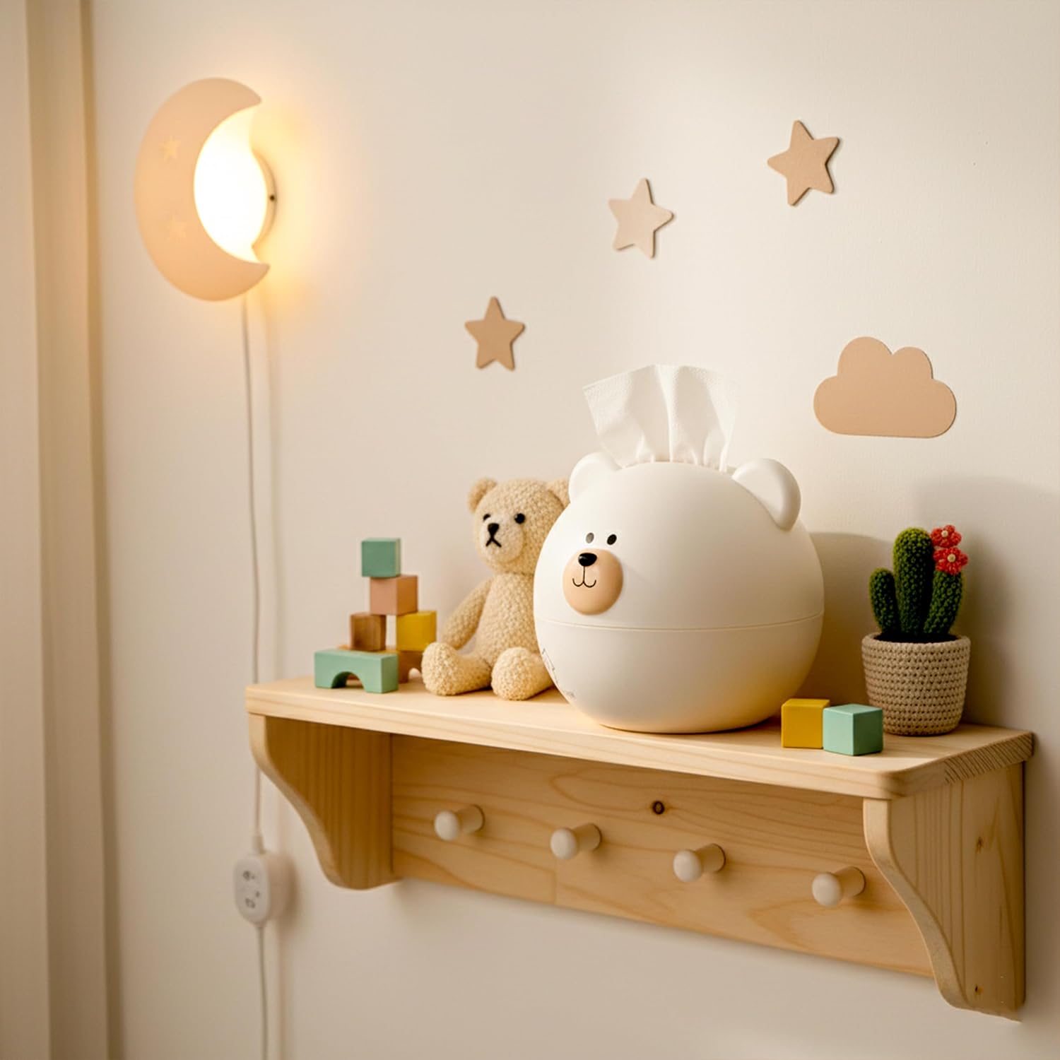 Bear Tissue Box Cover Cute Cartoon Paper Holder Facial Dispenser Organizer for Kids Living Room Bathroom Home Decor TV Stand Car Office, White Round Head Shape Toilet Tissue Container