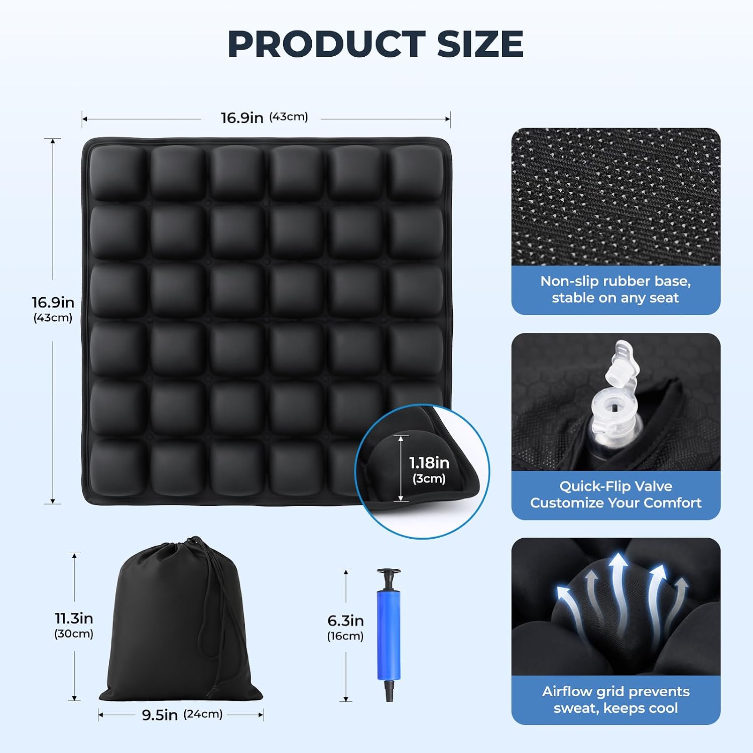 Inflatable Airplane Seat Cushion for Long Flights with Mini Pump | Portable Air Cushion for Long Flights,Office Chair,Train & Car,Press Inflate with Mini Pump Included
