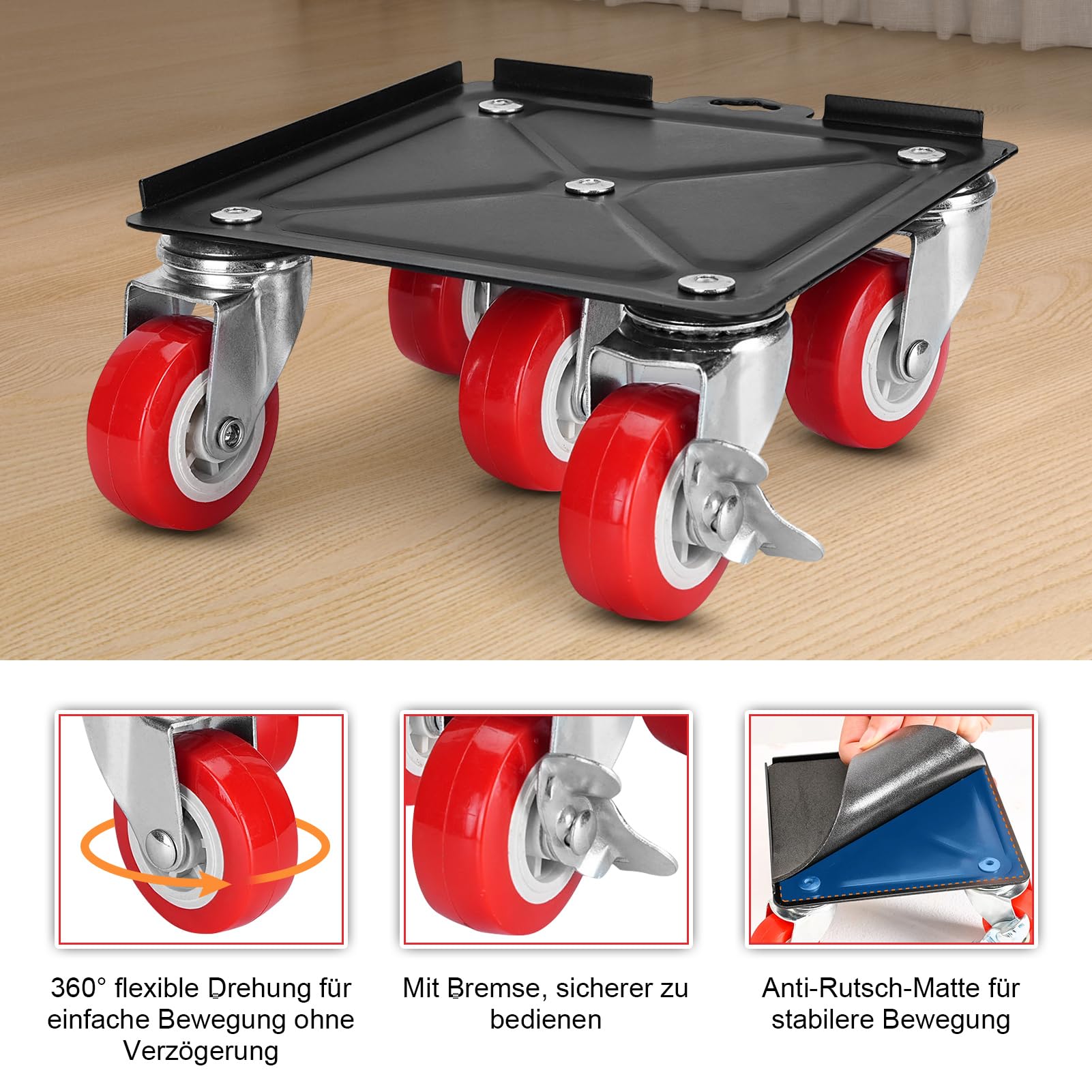 Set di Rulli per il Trasporto di Mobili, 5 Rulli di Trasporto, 4 Pezzi, Ruote Girevoli a 360°, Sollevatore per Mobili, Rulli per Mobili, Strumenti di Spostamento, Max per 3000 Kg