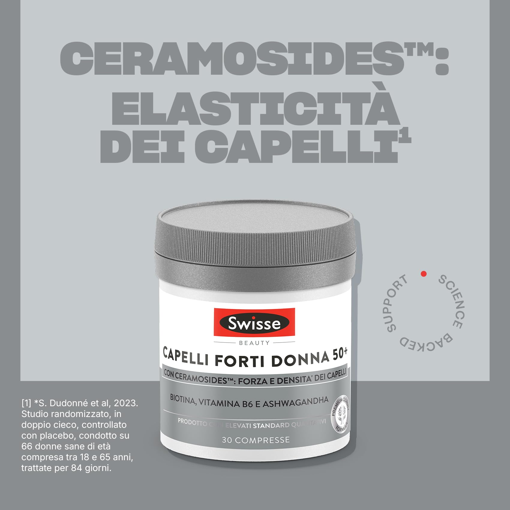 SWISSE Capelli Forti Donna 50+ - Integratore per Capelli Donna con Biotina Ceramosides Vitamina B6-30 Compresse, Pre-Menopausa e Menopausa Integratori Regolazione Attività Ormonale - Made in Italy