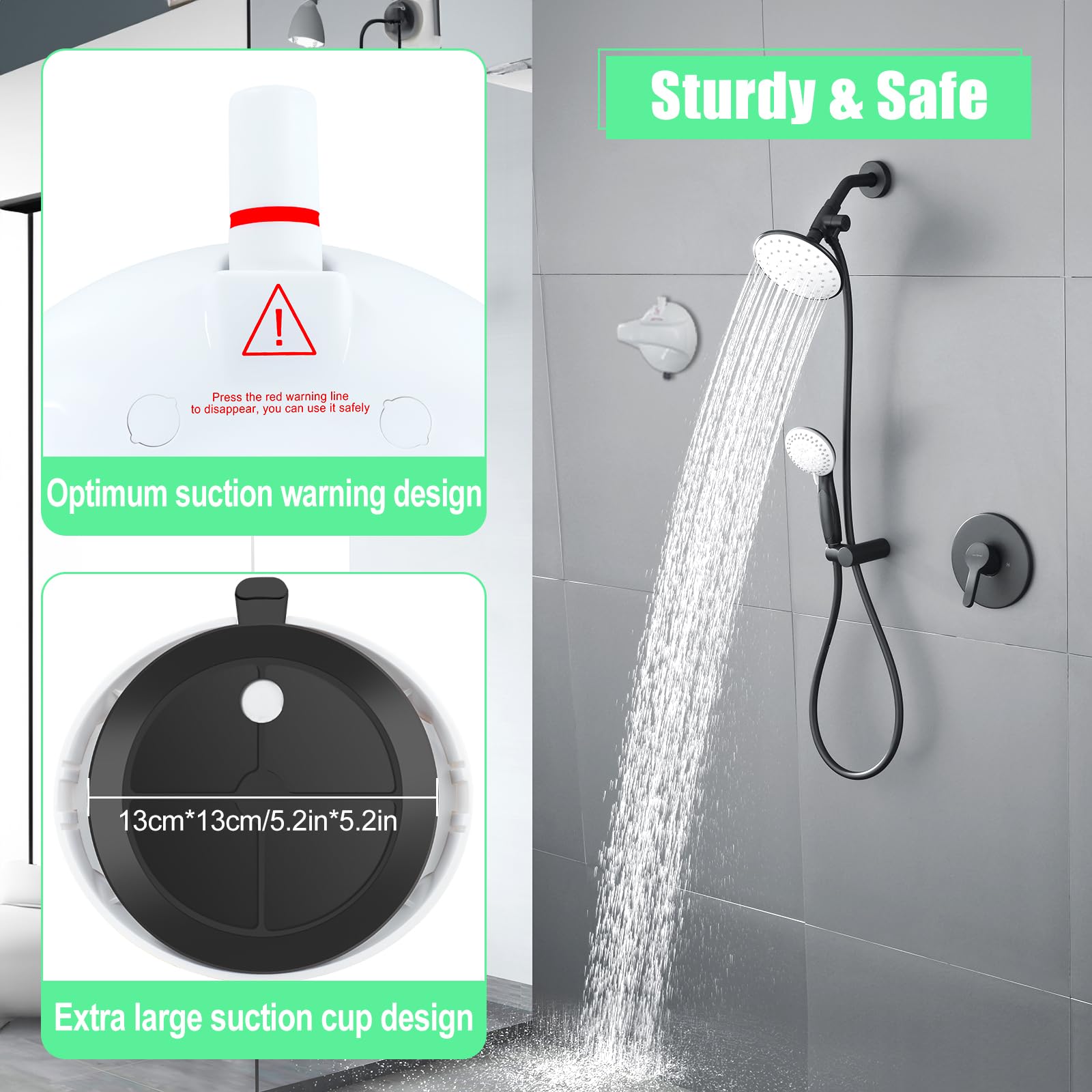 2 Paquete Seguridad Agarraderas Baño con Ventosa, Agarrador Ducha Personas con Líneas Indicadoras de Seguridad, Agarraderas Baño para Mayores y Discapacitados, Máximo 250 Libra