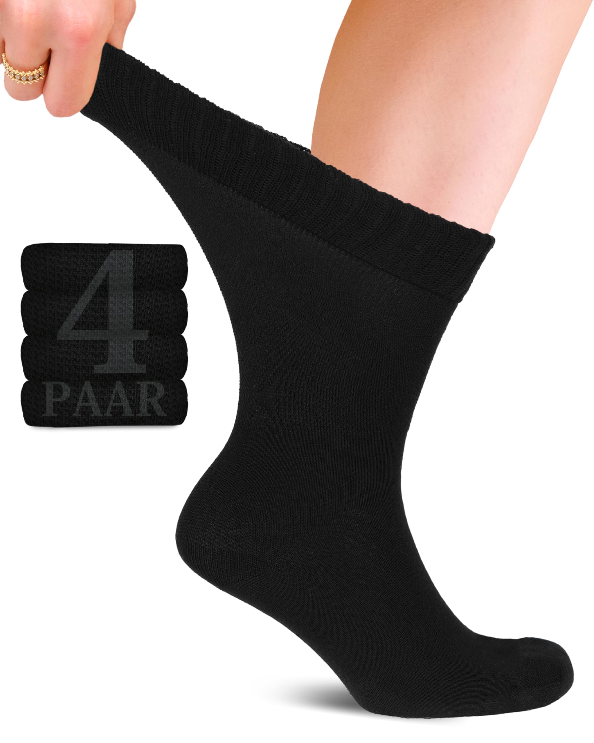 Fiera Besa Diabetiker Unisex Baumwollsocken mit Komfortbund: Nahtlos für Alltags- und Businessgebrauch; Ideal für Herren und Damen; 4 Paar