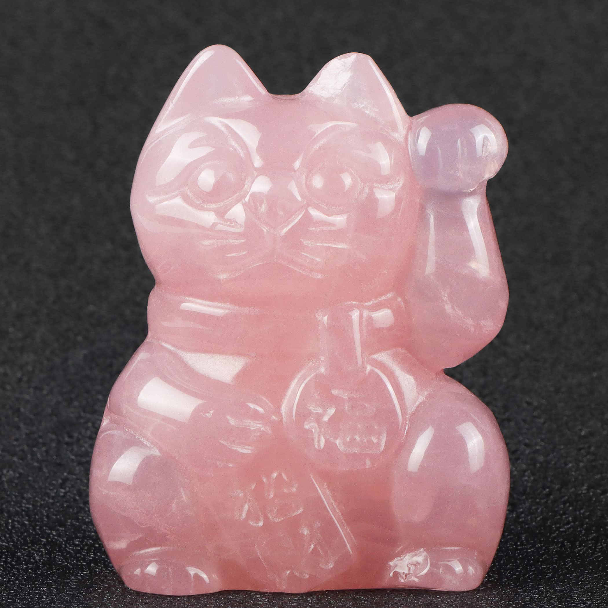 Artistone 2" Rose Quartz Crystal Lucky Cat Figurine Hand Carved Maneki Neko Money Cats Statue Good Luck Feng Shui Decoration for Home Office with Gift Box